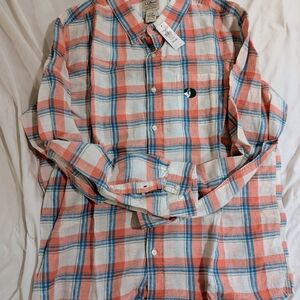 NWT - L.L. Bean Men's Casual Plaid Shirt - Coral and Blue - Size XL